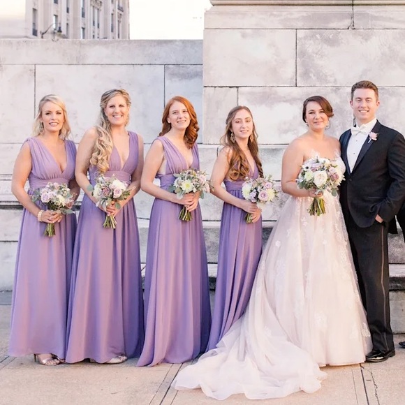 Lulu’s Blush Chiffon Pleated Bust Side Slit  Maxi Dress - Picture 6 of 11